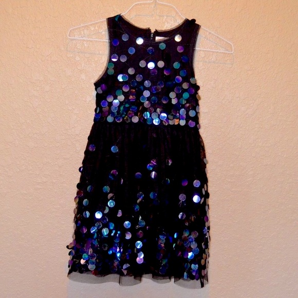 Sz M 7/8 Cat & Jack Black Opal Sequins Mesh Tulle Dress - Picture 1 of 13